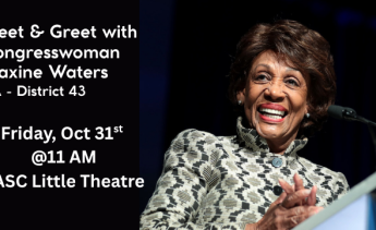 congresswoman waters smiling on flyer with townhall event details