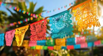 Hispanic Heritage Month flag decoration design style dia de los muertos, Mexican Traditional Festival.