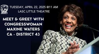 congresswomen maxine waters smiling with event details listed