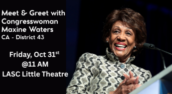 congresswoman waters smiling on flyer with townhall event details