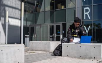 Student Outside in Computer