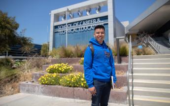 Student Outside of Building