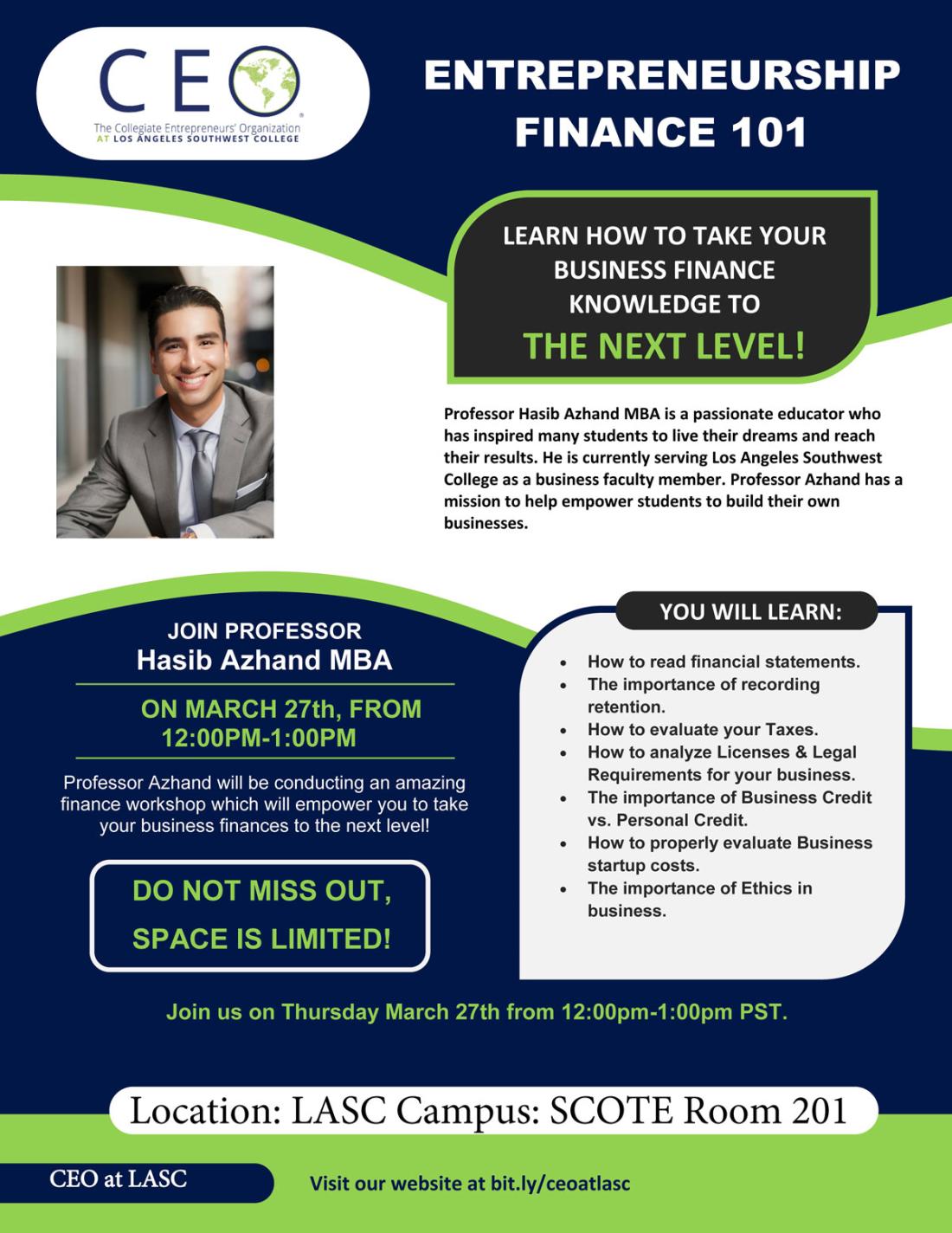 business finance workshop flyer for spring 2025