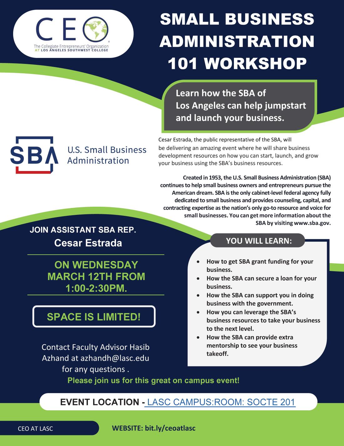 SBA workshop flyer for March 12