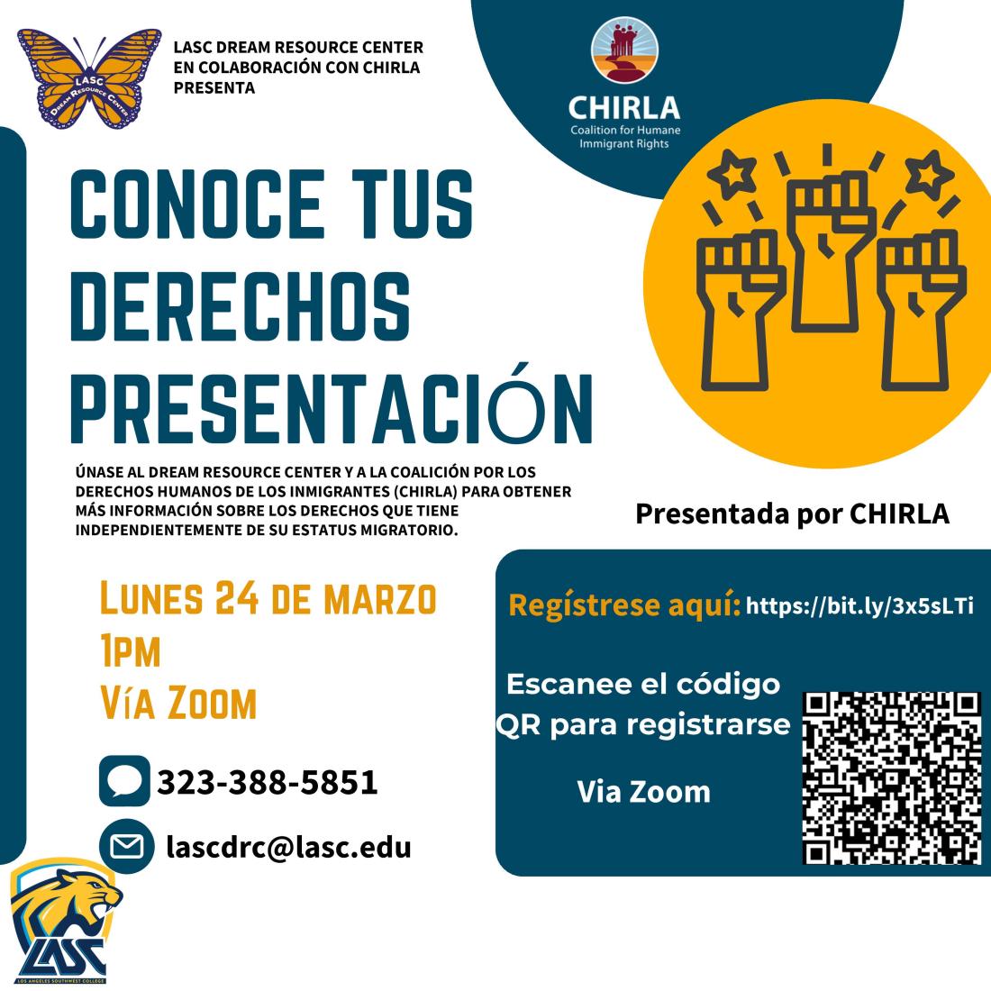 know your rights workshop on march 24 flyer in Spanish