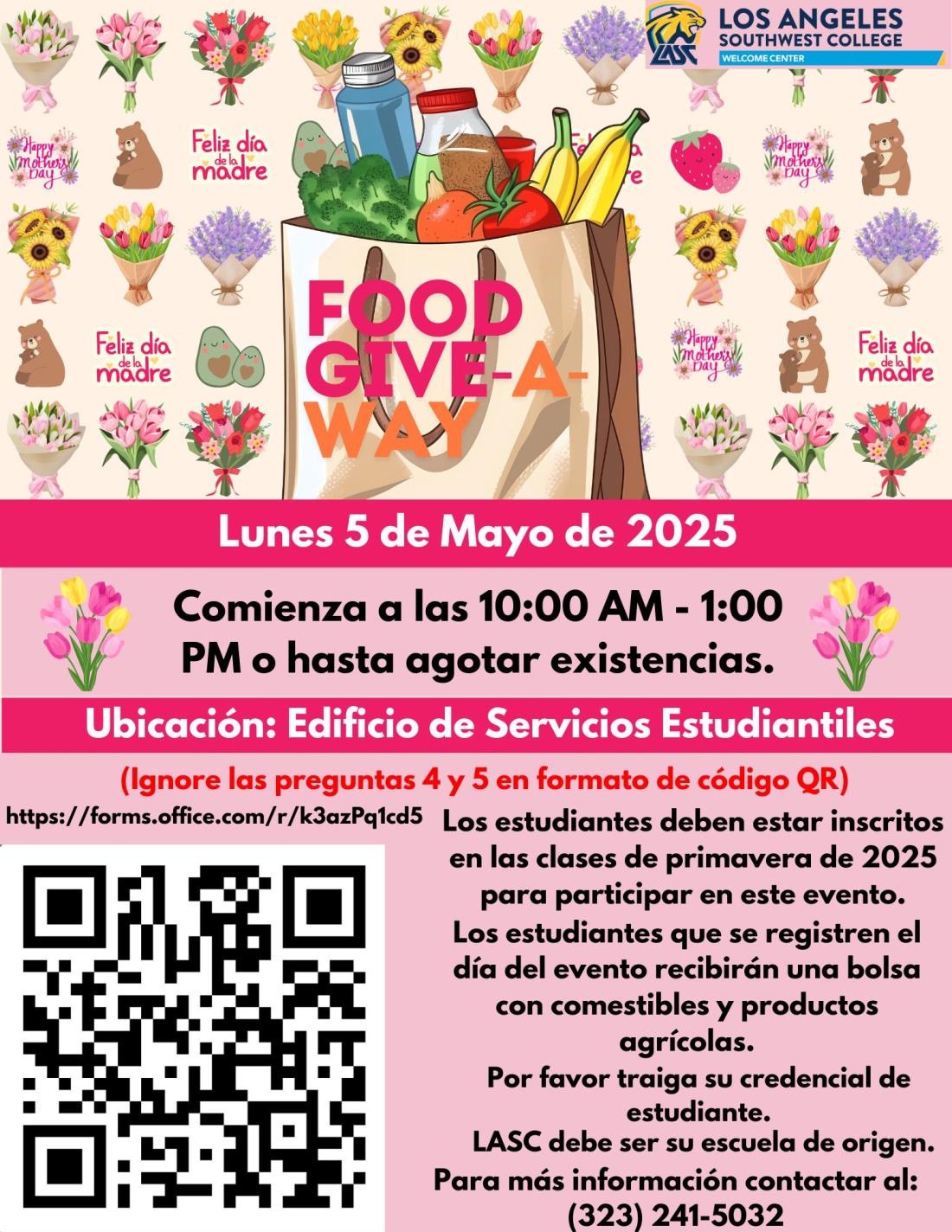 Food giveaway flyer with details in spanish