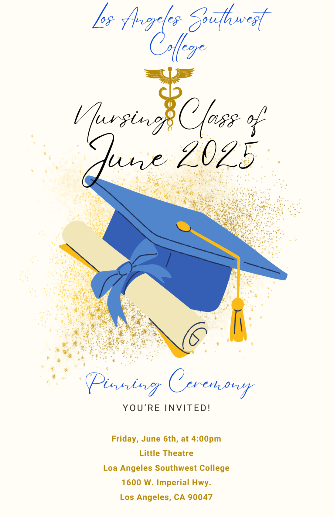 flyer with graduation hat for nursing pinning ceremony on June 5th
