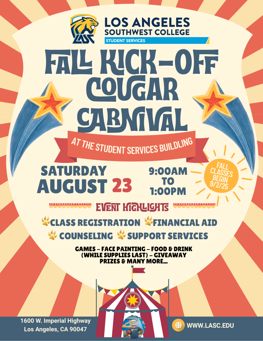 fall kick off flyer written in carnival theme with event date, time and information