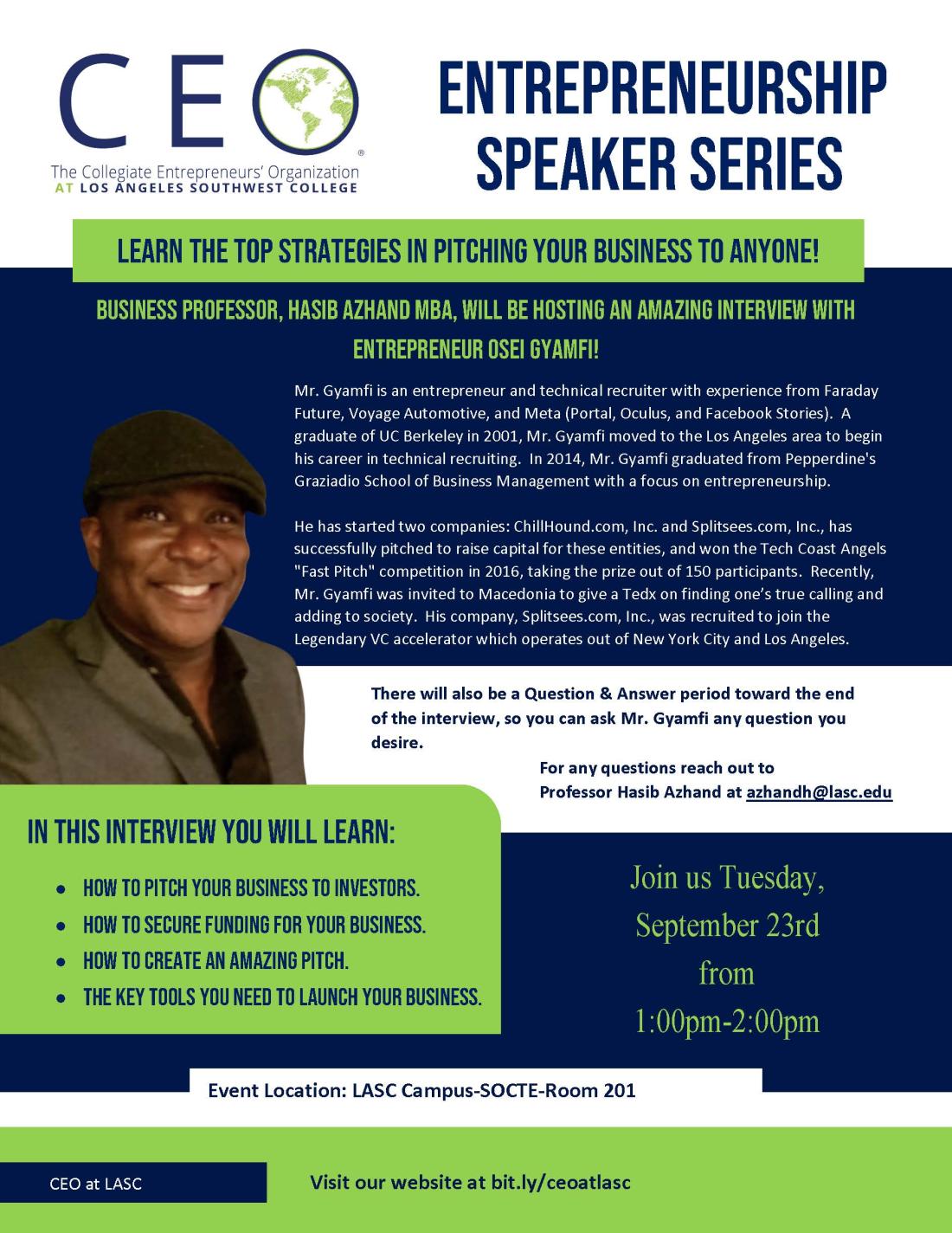 September 2025 entrepreneurship speaker series event featuring Osei Gyamfi MBA