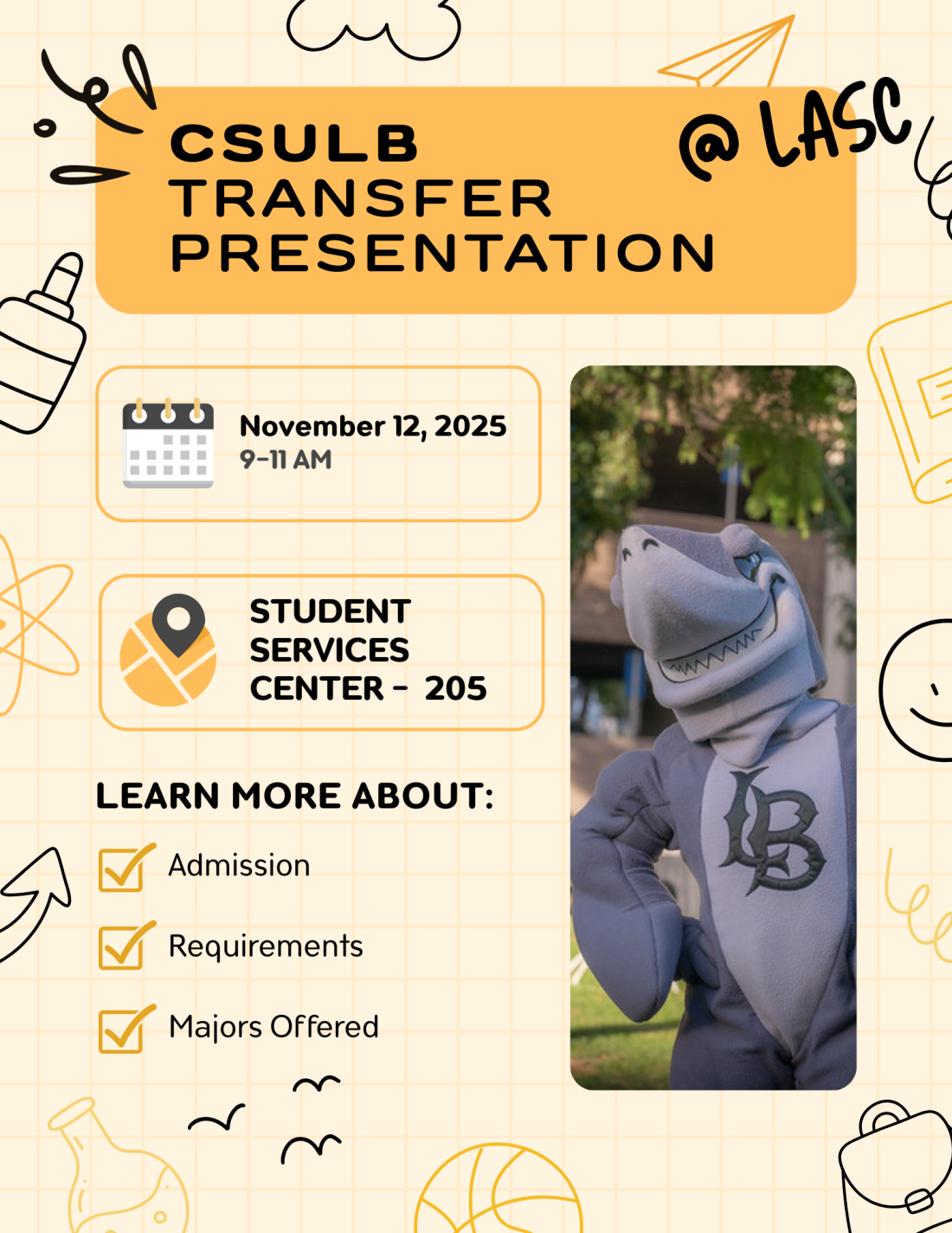 CSULB Transfer Presentation flyer with event details. 