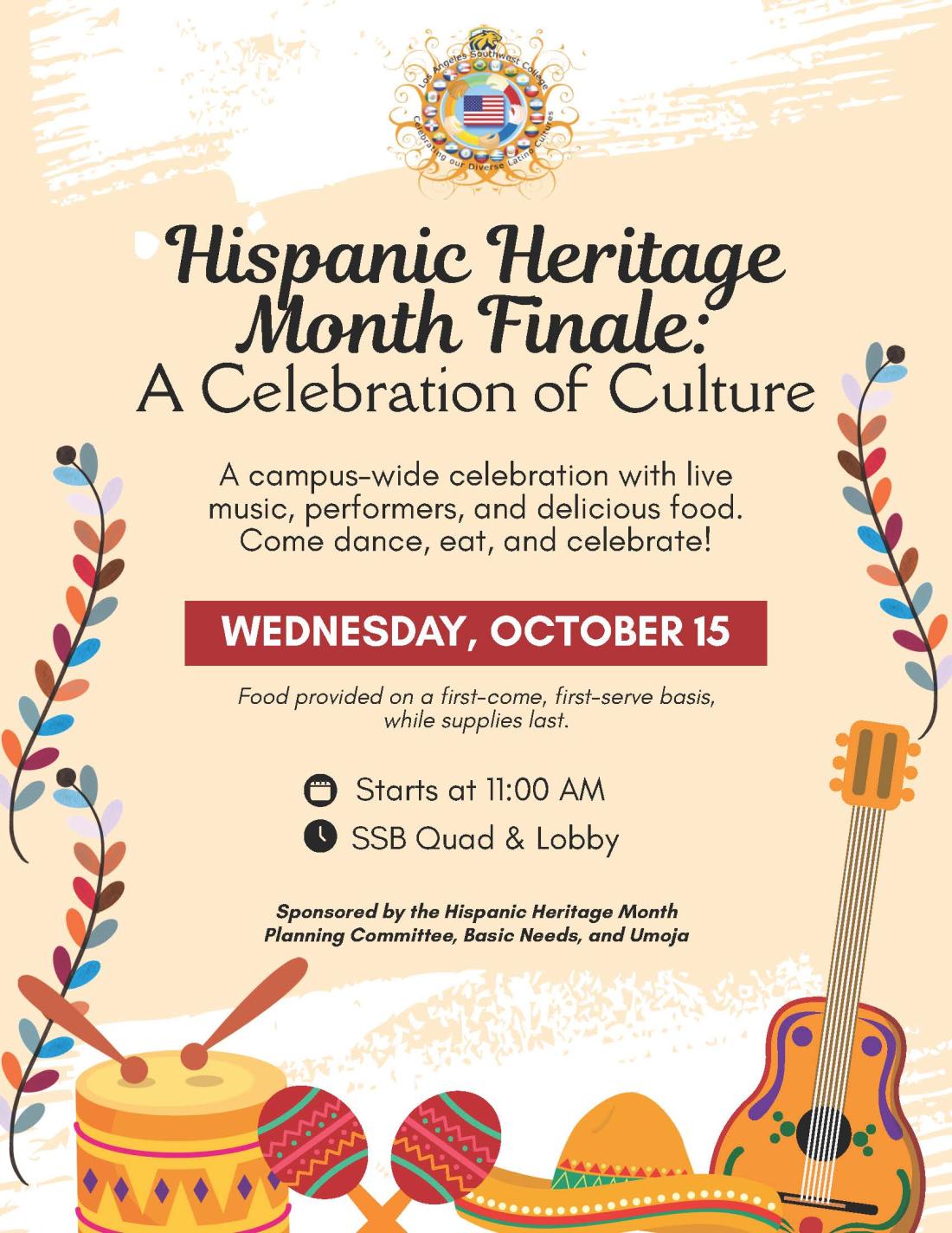 hispanic heritage month finale celebration flyer with event details