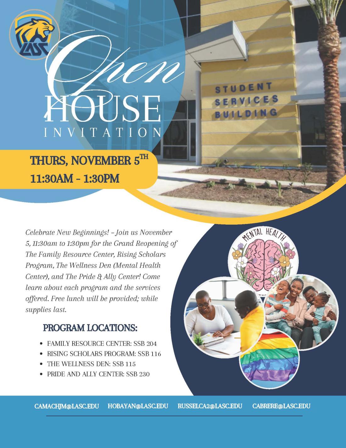 LASC open house event flyer with details